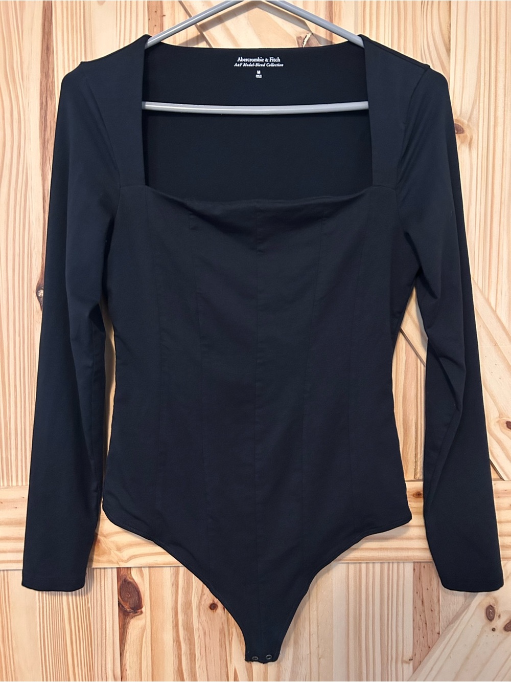 Abercrombie & Fitch Black Long-Sleeve Square Neck Bodysuit